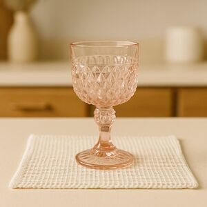 Indiana Glass | Pink Diamond Point Wine Goblet Pressed Glass 6.5” | EUC